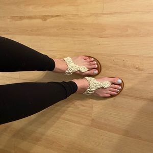 Tan and cream crochet sandals